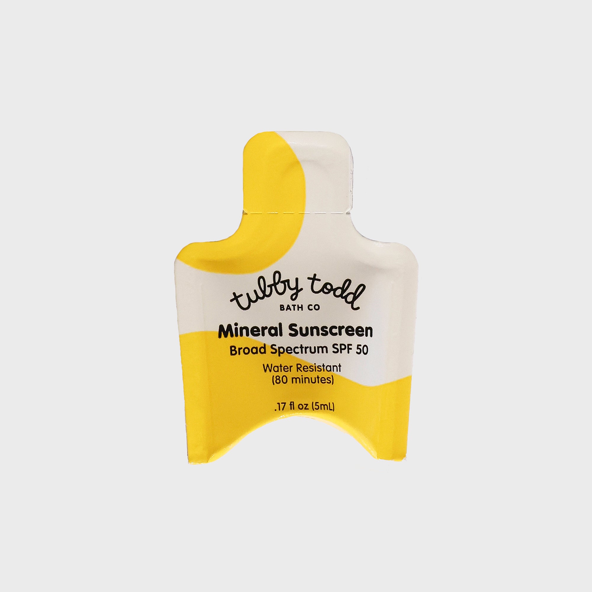 Mineral Sunscreen New Sample 5ml on white background.
